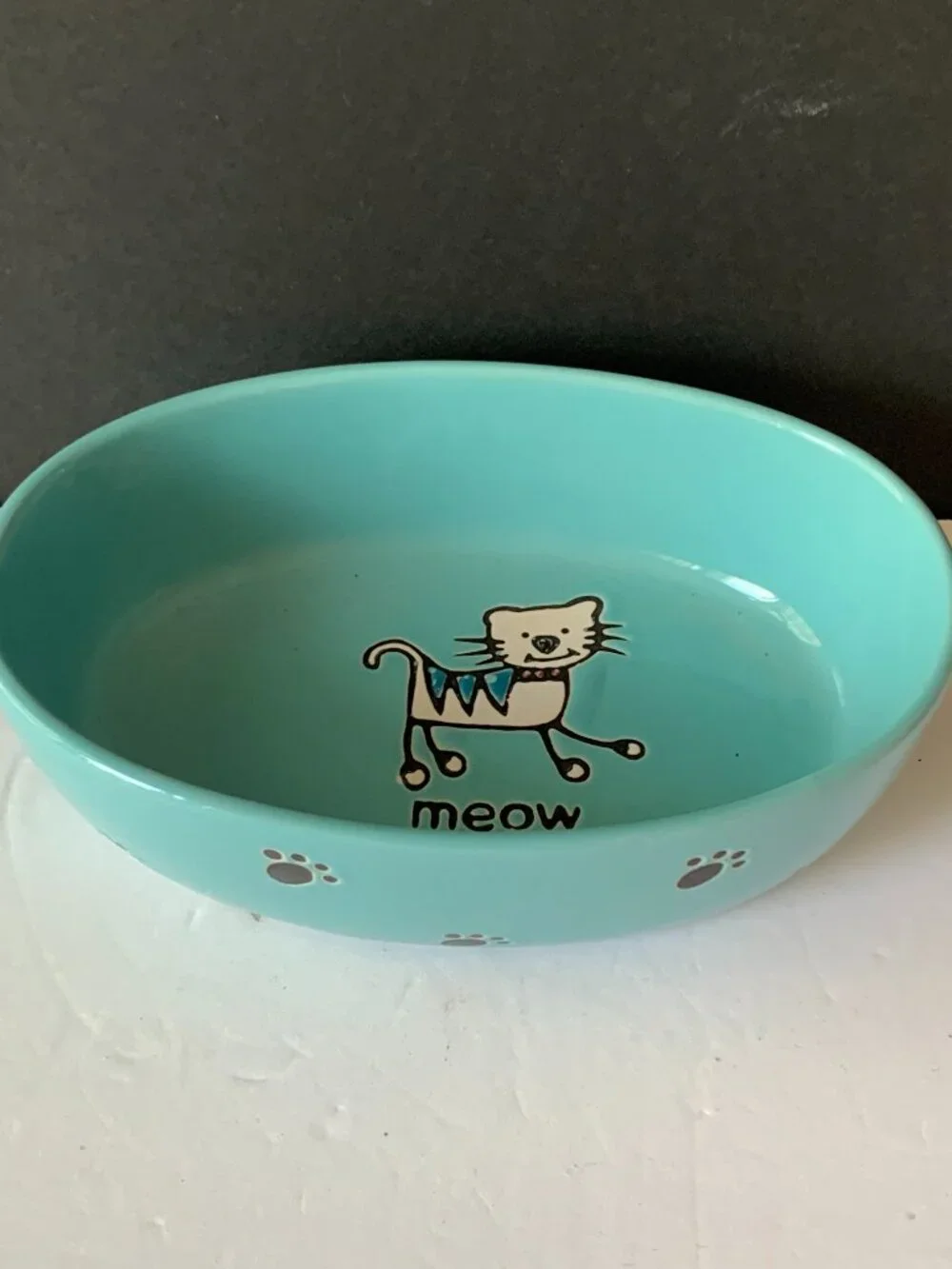 PETRAGEOUS DESIGNS MEOW CAT BLUE BOWL OVAL DISH